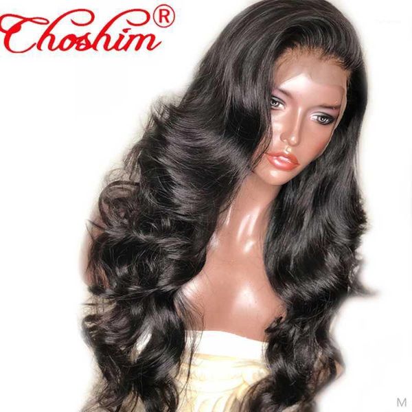 

choshim lace front human hair wigs body wave brazilian 13x4 wig remy 150% density preplucked for women1, Black;brown