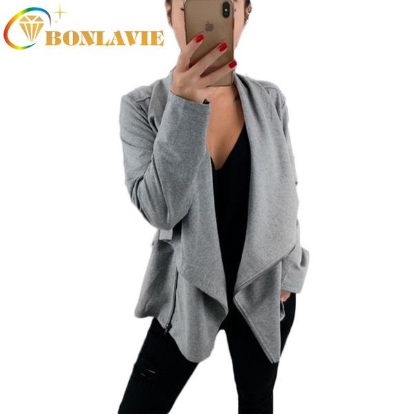 

women's hoodies & sweatshirts wear fall/winter 2021 jacket coat full sleeve turn down collar ol style solid grey black color size s to