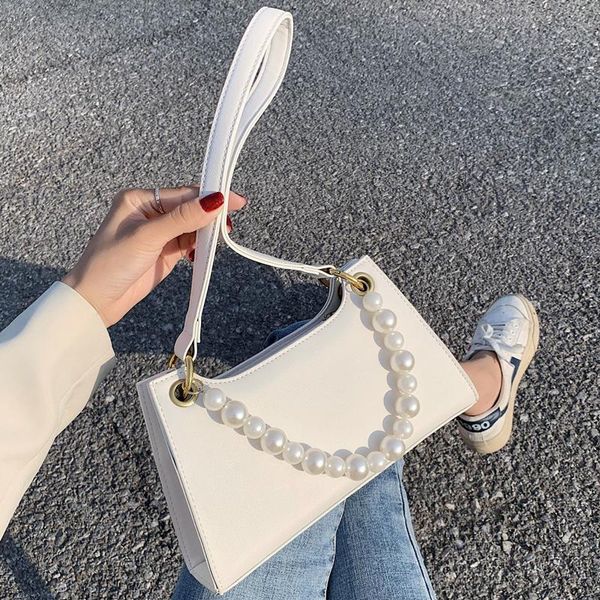 

cross body fashion crocodile pattern baguette bags small pu leather shoulder for women pearl chain designer handbag female travel tote
