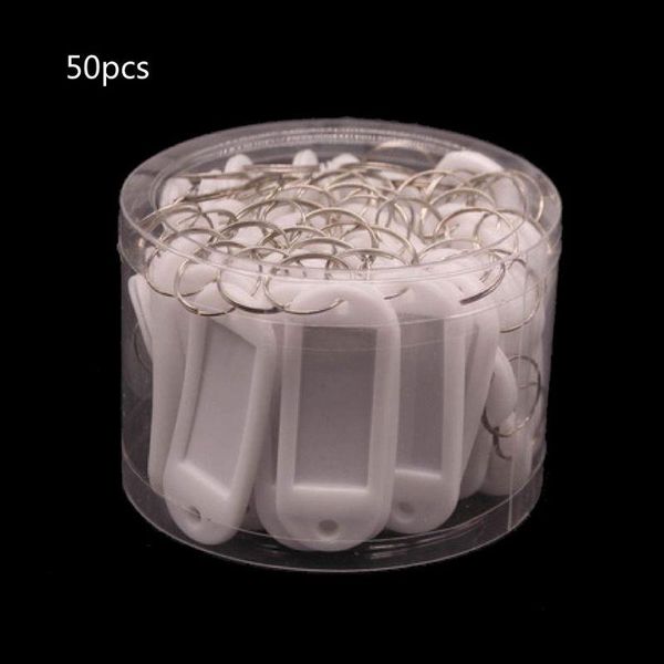 

keychains 50pcs one box colorful key id luggage house label tags split ring keyring keychain plastic with container, Silver