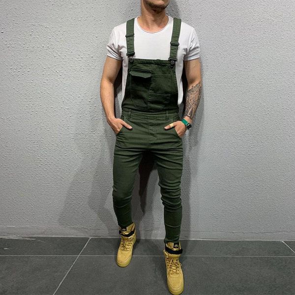 

men's tracksuits men solid romper casual multi pockets suspenders overalls jumpsuit male mid waist joggers summer streetwear mens bib p, Gray