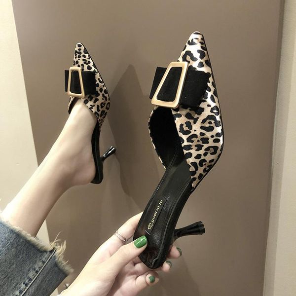 

slipper women's shoes for spring/summer 2021. thin middle heel pointed fashion slippers women, Black