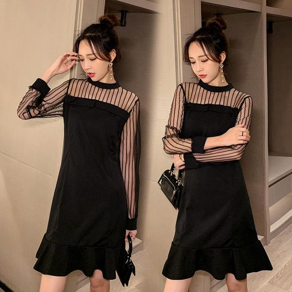 

maternity dresses 1802# clothes postpartum nursing thin long sleeves easy matching loose stylish dress pregnancy, White