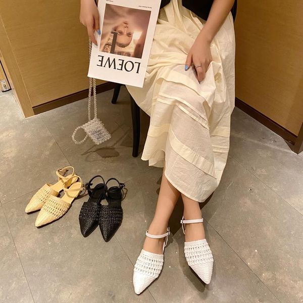 

sandals summer 2021 luxury wild fairy belle medium-heeled small-heeled fashion flying shoes pointed plus size sandalias mujer, Black