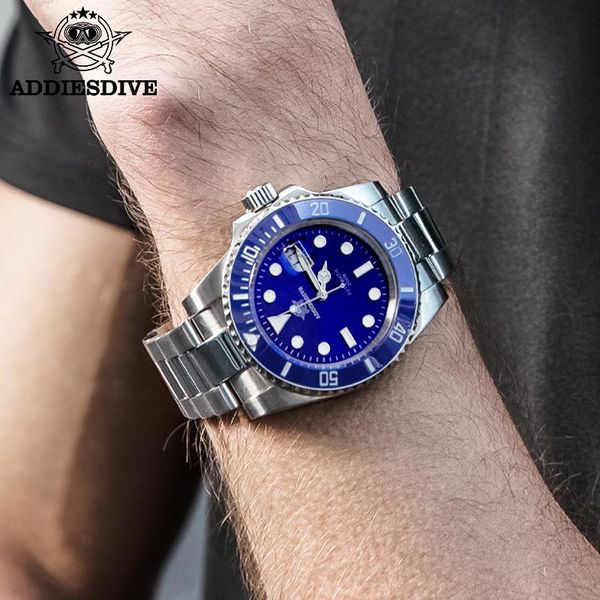 

wristwatches addies dive luxury sapphire crystal men automatic mechanical watches ceramic bezel 20bar super luminous date window diving watc, Slivery;brown