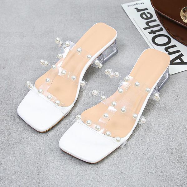 

sandals women's fashion pvc transparent high heels summer slippers fish mouth pearl casual women shoes, Black