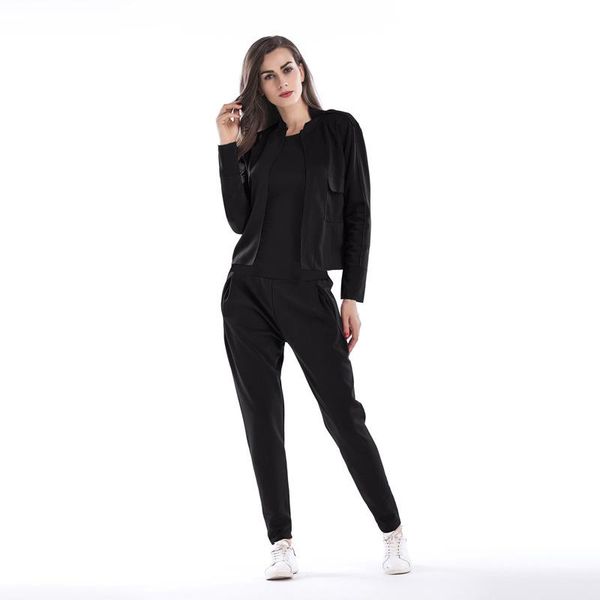 

spring casual european and american women's plus size fashion suit solid color sweater trousers two-piece set female two piece dress, White