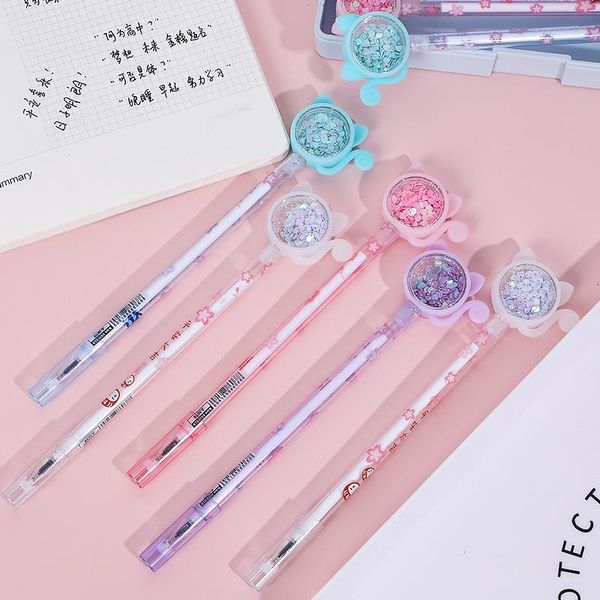 

gel pens cat sequin pen kawaii stationery cute novelty black ink writing learning office supplies
