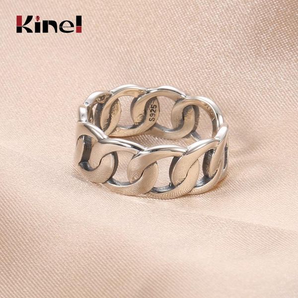 

cluster rings kinel 925 sterling silver retro hollow chain adujustable ring opening lady party fashion jewelry, Golden;silver