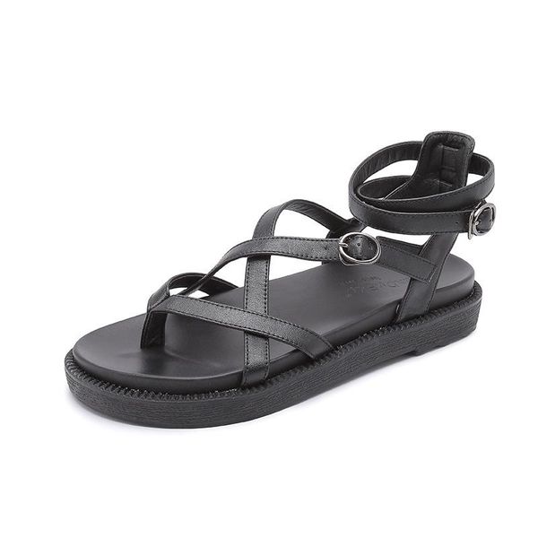 

hm-7 roman hundred open-toed casual student sandals girl 2021 summer thick-soled muffin shoes big size 41-43, Black