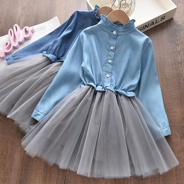 

menoea girl spring clothes 2021 fashion style kids single button mesh princess dress children for girls clothing sets, White