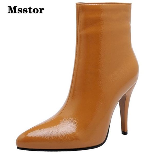 

boots concise zipper winter brown white fashion office women high heels pointed toe ankle sewing elegant, Black