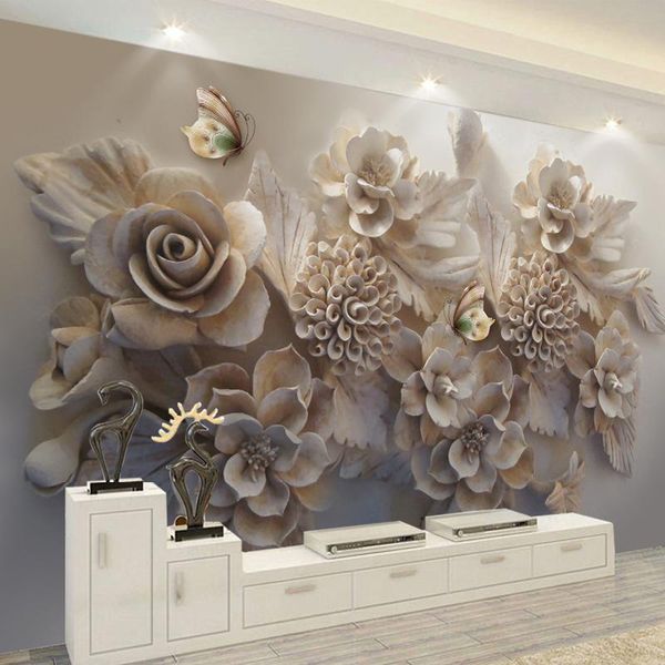 Tapeten Benutzerdefinierte 3D-Stereo-Relief-Blume Einfache Wandgemälde Tapete Moderner Modestil Wohnzimmer TV-Hintergrund Wandpapiere für die Inneneinrichtung