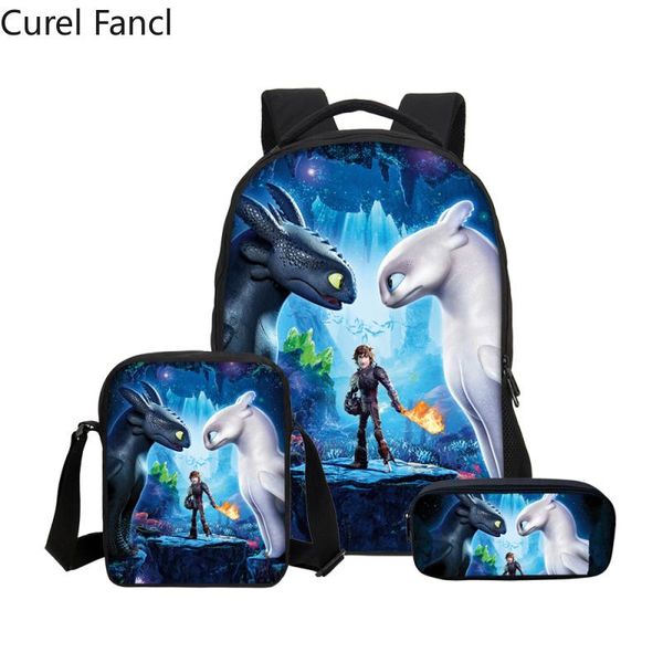 

how to train your dragon 3d printing backpacks pencil bag 3pcs/set portfolio school bags for boys girls bookbag satchel backpack