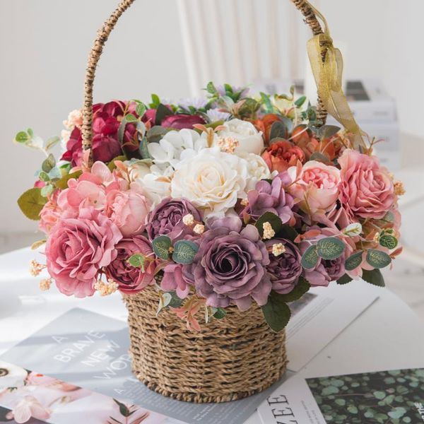 

decorative flowers & wreaths artificial white silk roses vintage bride holding bouquet vases for home decor christmas wedding fake plants