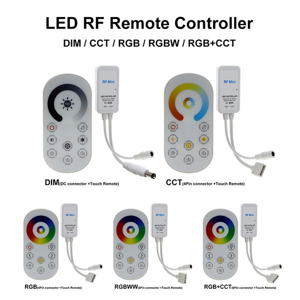 DC5-24V Mini-RF-LED-Controller, kabellose Touch-Fernbedienung für Einzelfarben-/Dual-Weiß-/RGB-/RGBW-/RGB+CCT-LED-Streifensteuerung