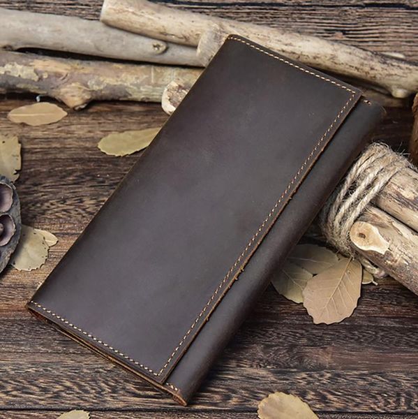 

wallets solid dark brown long wallet handy men cow leather with phone pocket fit cards banknotes coins passport travel business, Red;black