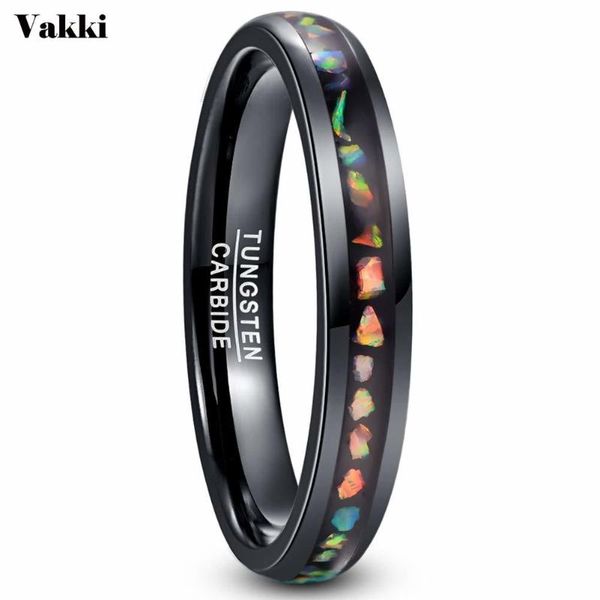 

wedding rings vakki 4mm tungsten carbide ring crushed fire opal men women black dome, Slivery;golden