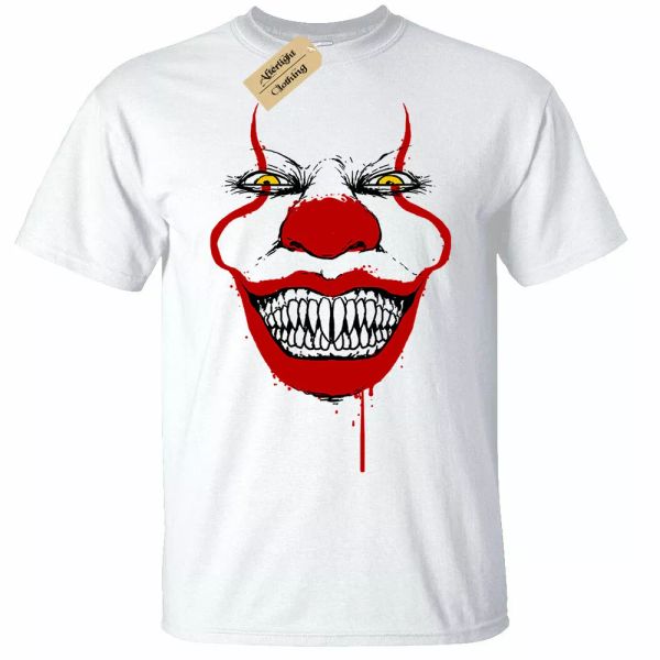 

smiling clown t-shirt mens it halloween evil spooky horror, White;black