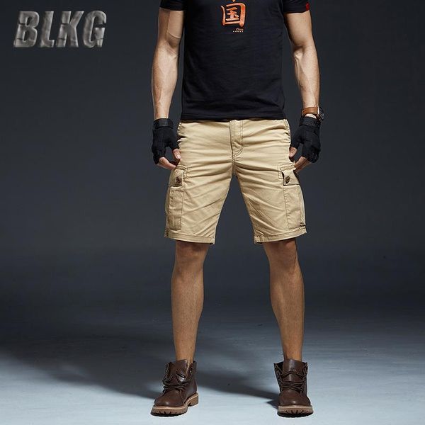

men's summer shorts pure cotton breathable short men multi-pockets knee length straight pantalones cortos hombre, White;black
