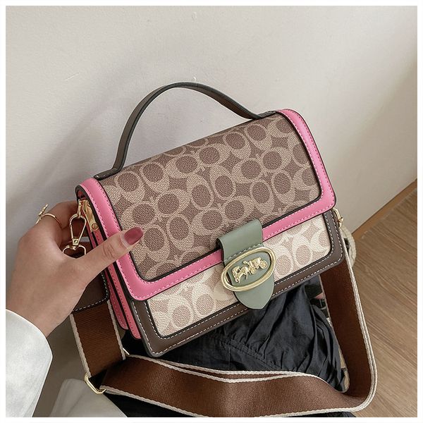 

handbag c family color contrast women's bag 2021 fashion one shoulder messenger printed letter texture portable small square, Black;red