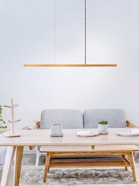 

pendant lamps nordic modern creative long strip chandelier minimalist personality led restaurant light all copper