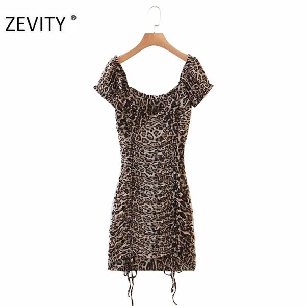 

women pleated ruffles leopard print stretchy slim dress female bow tied mini vestidos chic summer dresses ds4298 210420, Black;gray