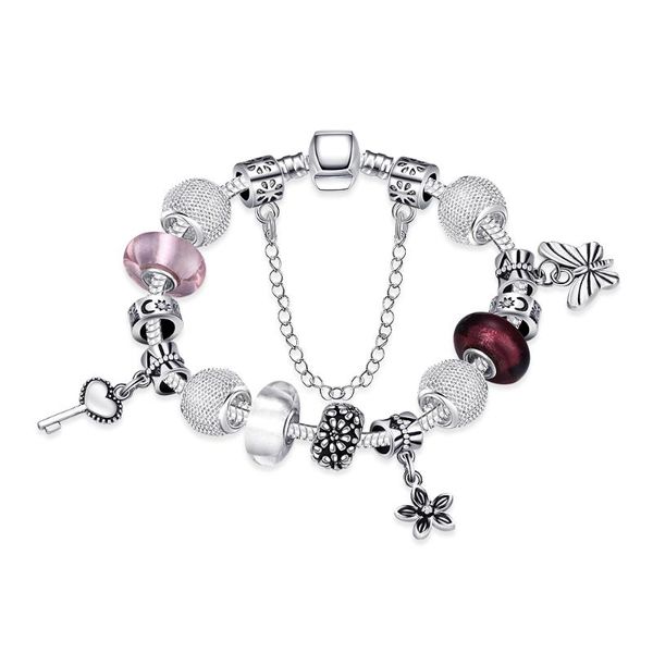 

antique silver plated charm bracelet & bangle with love lock and flower beads women wedding jewelry 2021 bracelets, Golden;silver