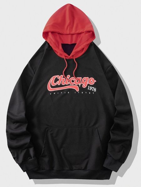 

men letter graphic kangaroo pocket drawstring hoodie v0ay#, Black