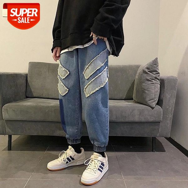 

men's blue/black color leisure casual pants baggy homme cargo pocket wash jeans haren tide big size trousers -5xl #3n05