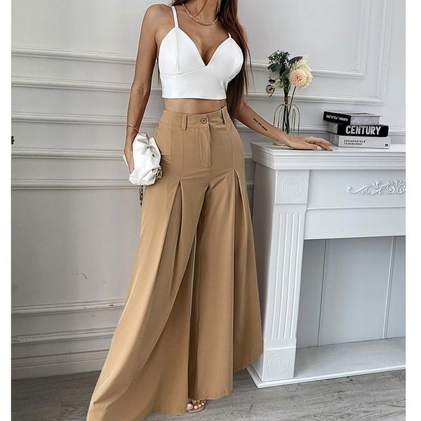 

women's pants & capris mandylandy high waist loose trousers streetwear fashion khaki wide-leg pants-without belt women solid color, Black;white