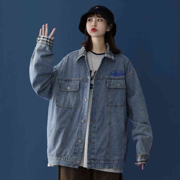 

2021 autumn new boys and girls trend stitched denim jacket ins jk04 p75, Black;brown