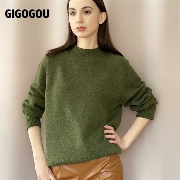 

gigogou woolen women turtleneck sweaters autumn winter thick warm knitted pullover oversized jumper women cashmere sweater 210805, White;black