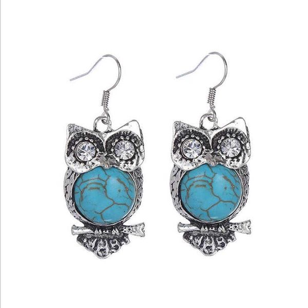 

women's owl tibetan silver turquoise dangle chandelier earrings gstqe012 fashion gift national style women diy earring