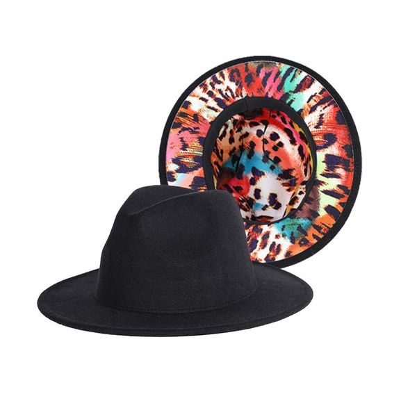 

wide brim hats 2021 leopard black patchwork felt hat women men wool jazz fedora panama trilby cap trend gambler wholesale, Blue;gray