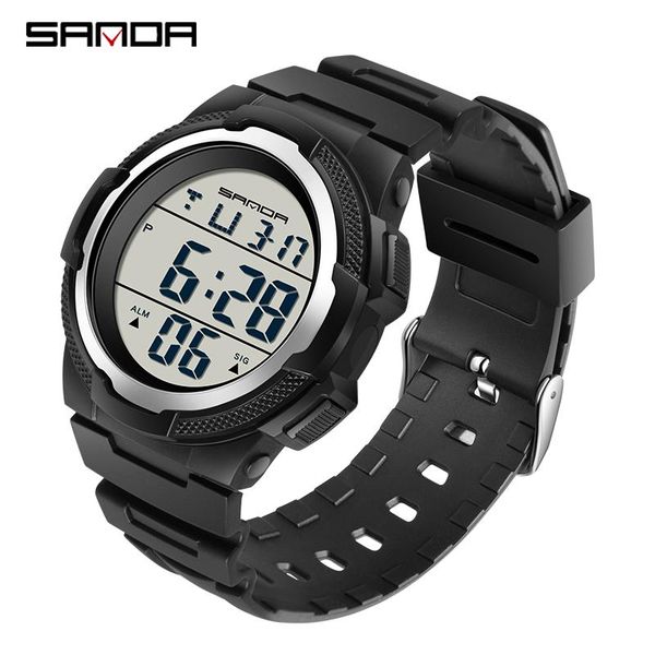 

wristwatches fashion luxury luminous electronic watch men sport military waterproof clock satch date display wristwatch sanda brand hour, Slivery;brown