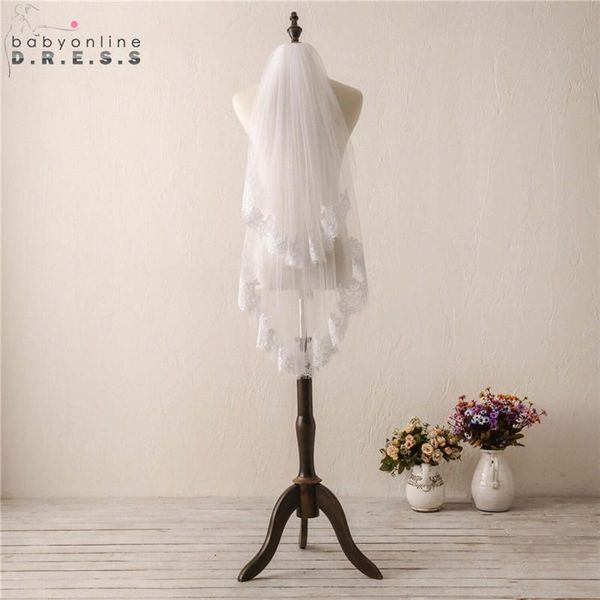 

bridal veils voile mariage lace edge short wedding veil with comb two layers soft tulle fingertip veu de noiva, Black