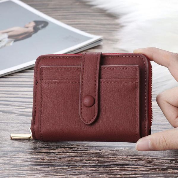 

women's buckle small wallet zero zipper mini coin bag card leather wallets evening bags purse, White
