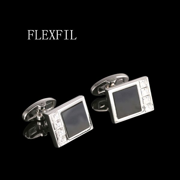 

flexfil luxury shirt for men's brand buttons cuff links gemelos crystal square wedding abotoaduras jewelry, Silver