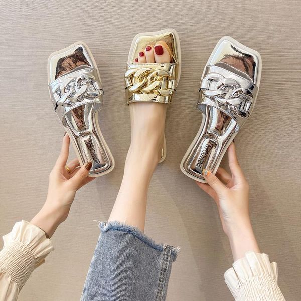 

slippers beach shoes flat slipers women rivet slides low fashion sabot soft 2021 summer luxury rubber pu metal decoration, Black