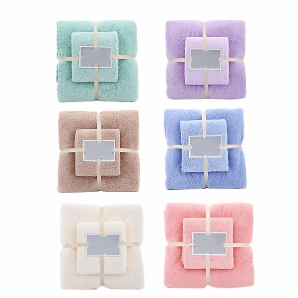 

towel 2-pack coral fleece bath set soft absorbent thick beach set-(2.46ft towel, 4.59ft towel)