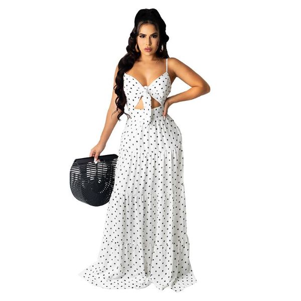 

casual dresses sling halter womens backless skinny hollow out sleeveless female wave point beach long elegant clubwear, Black;gray