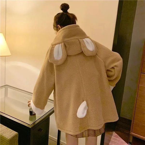 

women's jackets winter thicken warm lamb wool coat kawaii cosplay hoodies jacket oversized fleece ins outerwear female, Black;brown