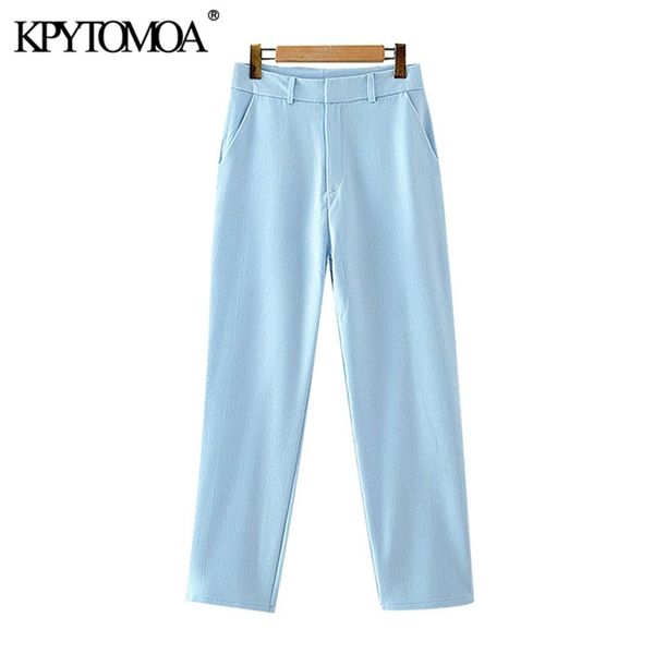

women chic fashion side pockets office wear pants vintage high waist zipper fly female ankle trousers mujer 210421, Black;white