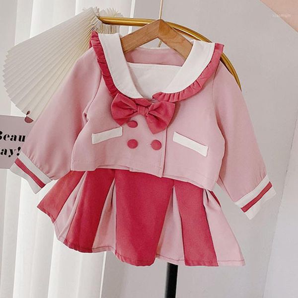 

clothing sets children girls suit autumn 2021 baby girl college style pleated skirt sweet princess 2pcs dress, White