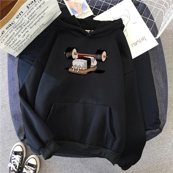 

men's hoodies & sweatshirts dicke bequeme kleidung cartoon von hanteln angehoben druck warme mode hoody lose mit kapuze, Black