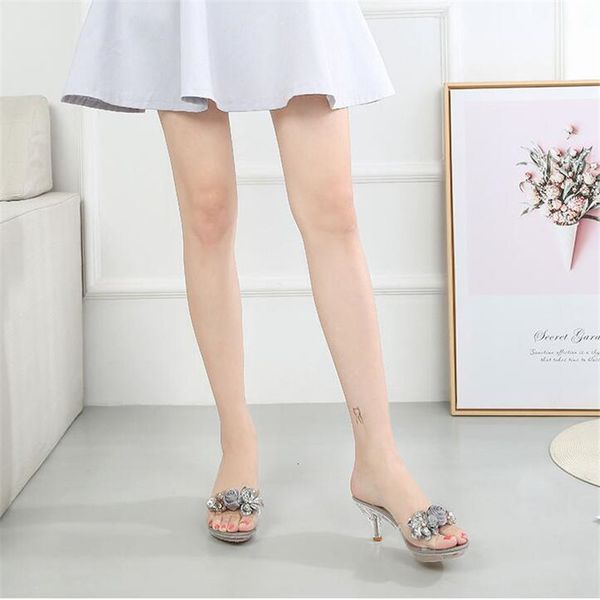 

slippers personalised sliders shoes woman mules high heels size 36-41 crystal sandeles for women zapatos de tacon transparente ei7q, Black