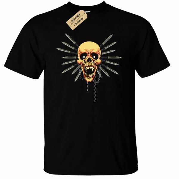 

skull fighter t-shirt mens biker rider punk alternative, White;black