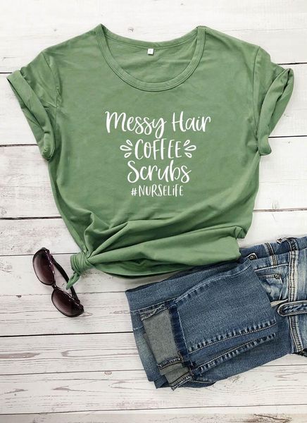 

women's t-shirt messy hair coffee scrubs printed arrival funny casual 100%cotton life shirt gift, White