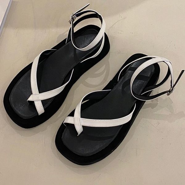 

sandals women platform thong 2021 female rome buckle strap shoes summer fashion flats ladies casual footwear big size, Black